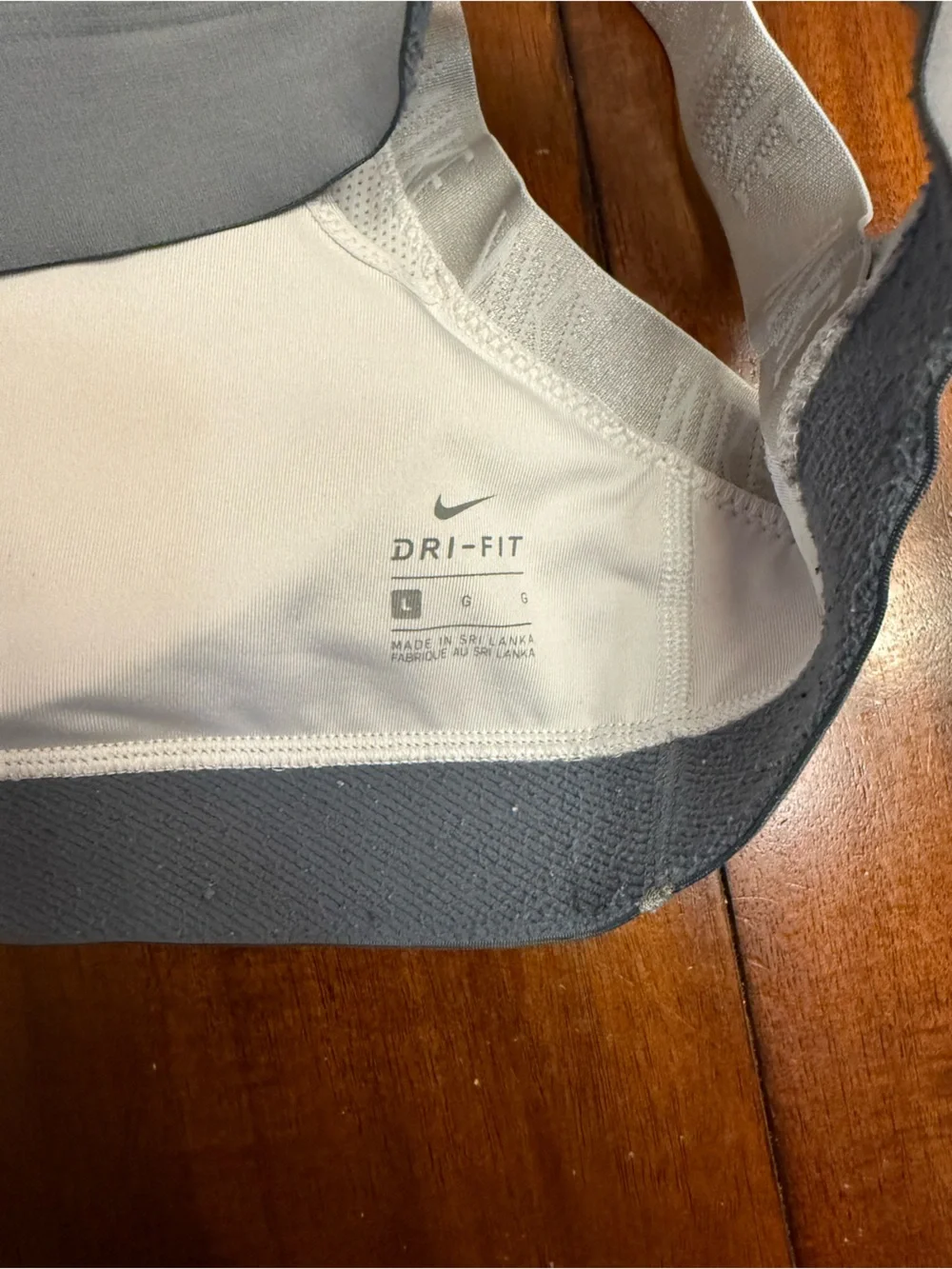 Nike White Sports Bra with Light Gray Band & Straps